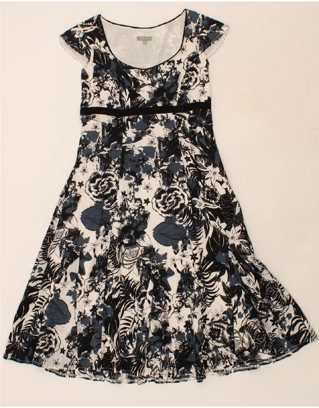 PER UNA Womens A-Line Dress UK 12 Medium Grey Floral Cotton