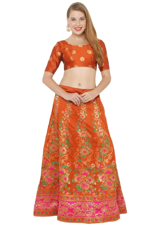 Art Silk Foil Print Lehenga Choli Dress Material In Orange