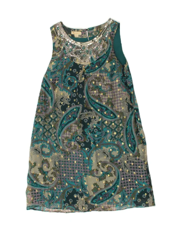 MONSOON Womens Sleeveless Tunic Dress UK 8 Small Green Paisley Silk