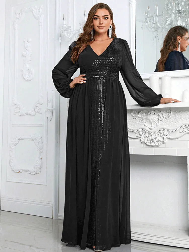 Plus Size V Neck Multicolor Chiffon Sequins Panel Dress 2023Big Size Loose Elegant Summer Long Evening Prom Dress Plus Size V Neck Multicolor Chiffon Sequins Panel Dress 2023Big Size Loose Elegant Summer Long Evening Prom Dress