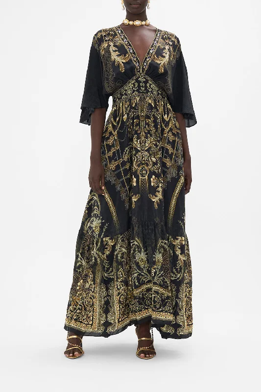 WAISTED DRESS WITH HEM RUFFLE THE NIGHT IS NOIR