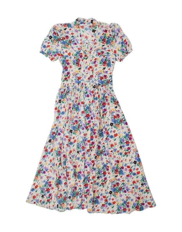 VINTAGE Womens Maxi A-Line Dress UK 10 Small  Multicoloured Floral