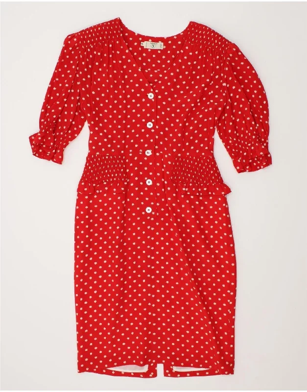 VALENTINO Womens 1/2 Sleeve Sheath Dress IT 46 Large Red Spotted