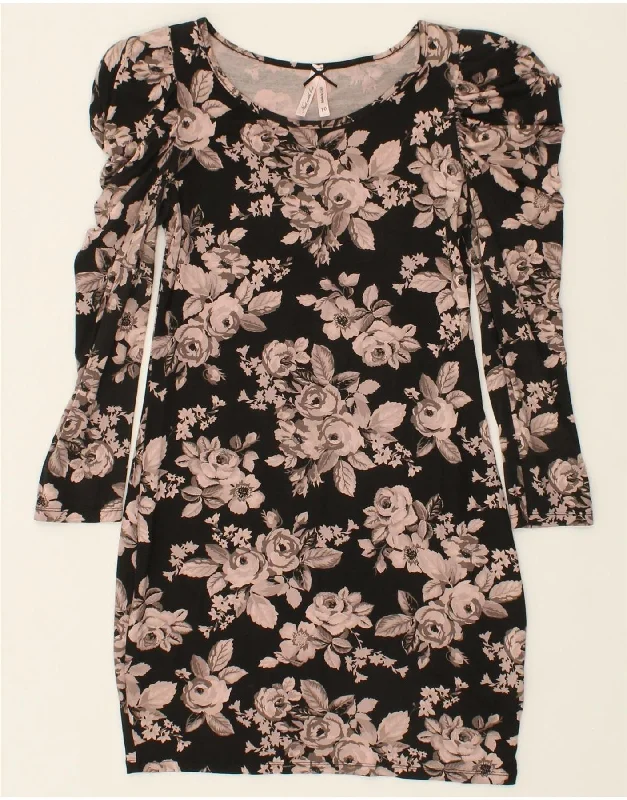 NEXT Womens 3/4 Sleeve Sheath Dress UK 10 Small Black Floral Viscose