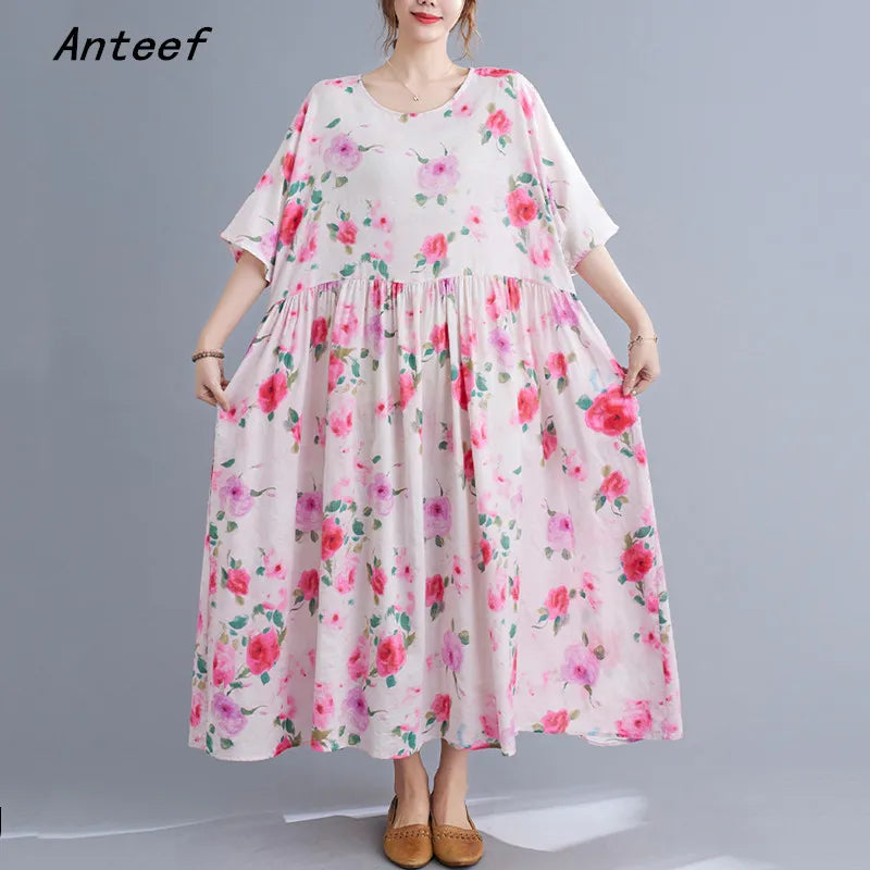 short sleeve cotton vintage floral dresses for women casual loose long woman summer dress elegant clothes 2022 short sleeve cotton vintage floral dresses for women casual loose long woman summer dress elegant clothes 2022