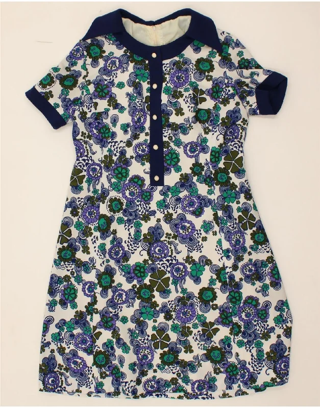 VINTAGE Womens A-Line Dress UK 14 Large Blue Floral