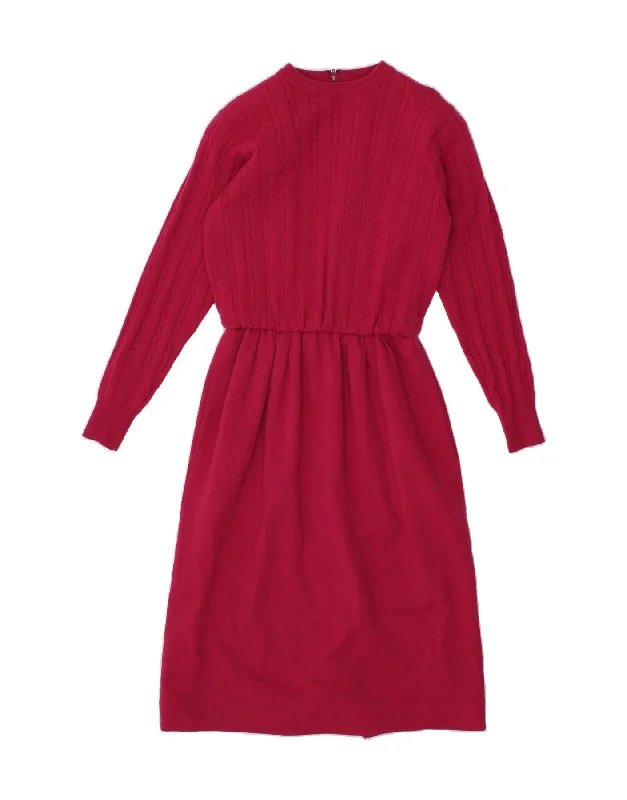 TALBOTS Womens Long Sleeve Jumper Dress UK 8 Small Pink Virgin Wool