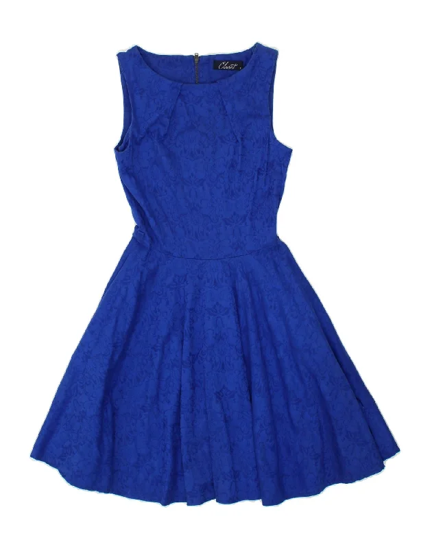 CLOSET Womens Sleeveless Swing Dress UK 8 Small Blue Floral Cotton