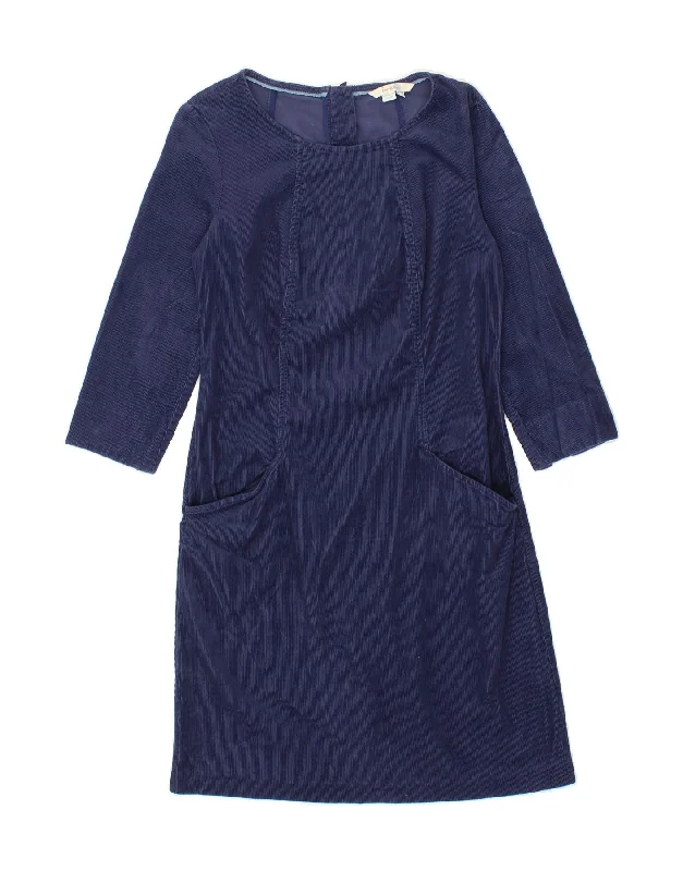 BODEN Womens 3/4 Sleeve Corduroy A-Line Dress UK 8 Small Navy Blue Cotton