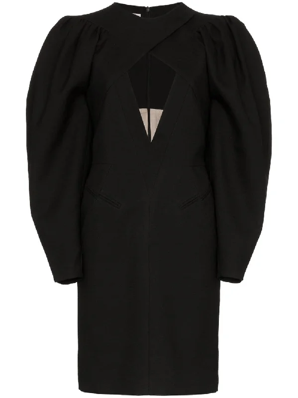 voluminous sleeve open front wool dress