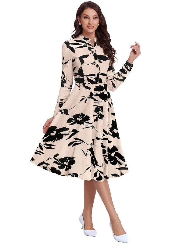 Odette Beige Knit Printed Dress For Women