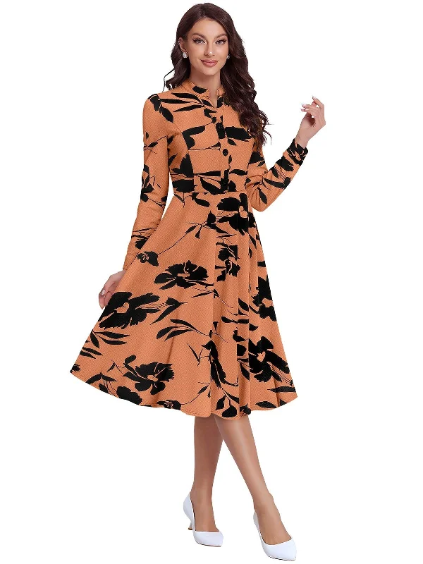 Odette Orange Knit Printed Dress For Women