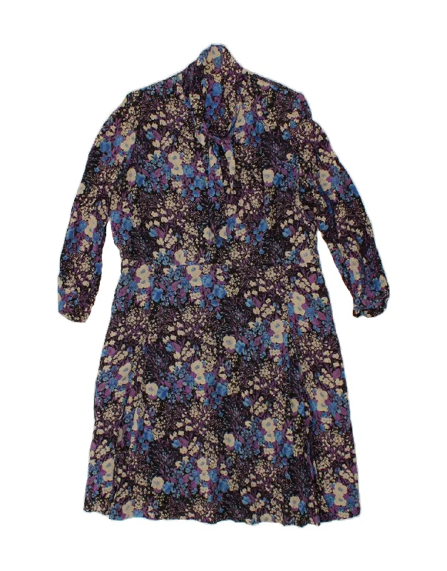 VINTAGE Womens Long Sleeve Basic Dress UK 16 Large Multicoloured Floral