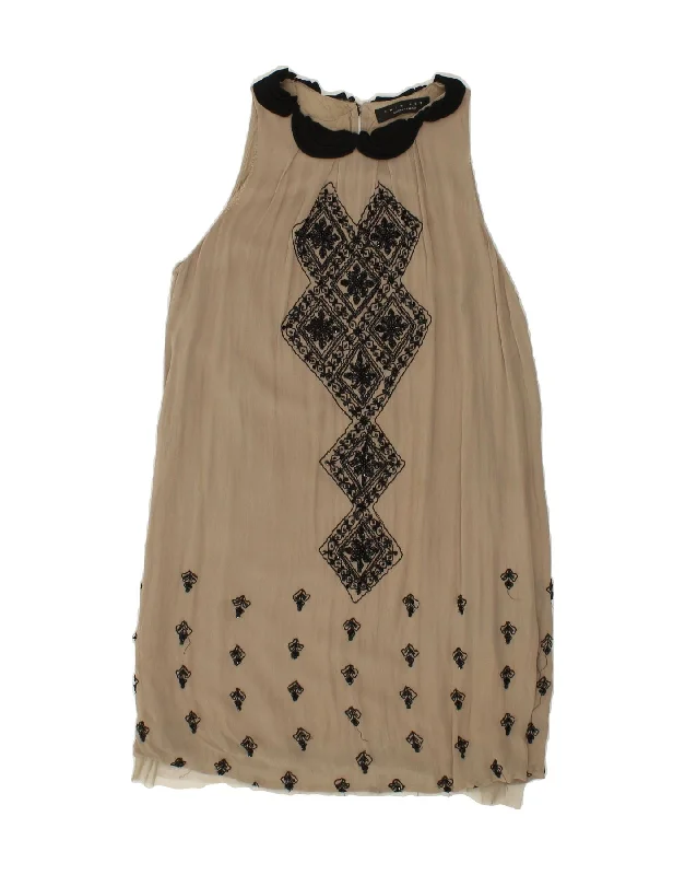 TWIN-SET Womens Halter Dress UK 12 Medium Beige Floral Viscose