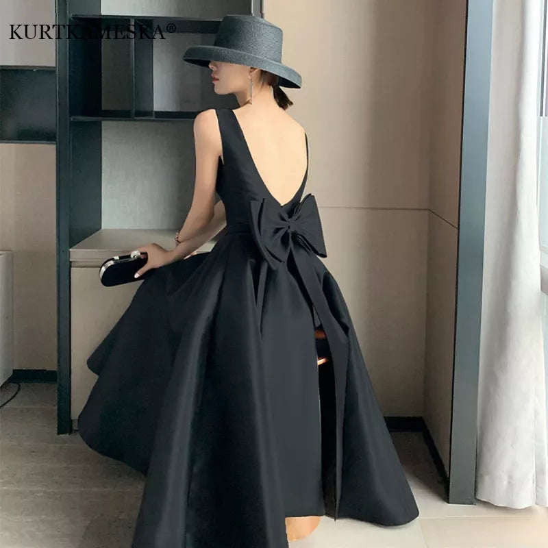 Sexy Backless Big Bow-tie Evening Guest Long Party Summer Dresses for Women 2022 Elegant Black Prom Birthday Ball Gown Vestidos Sexy Backless Big Bow-tie Evening Guest Long Party Summer Dresses for Women 2022 Elegant Black Prom Birthday Ball Gown Vestidos