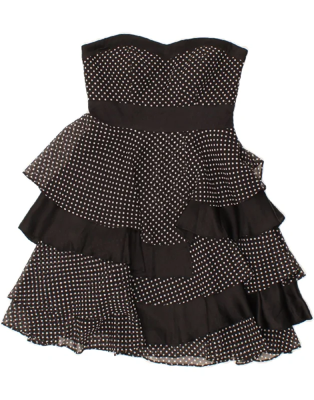 COAST Womens Strapless Tiered Dress UK 8 Small Black Polka Dot Polyester