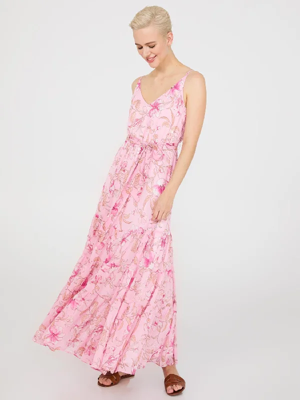 Floral Print 3-Tier Maxi Dress Fashionable Chiffon Tiered Maxi Dress