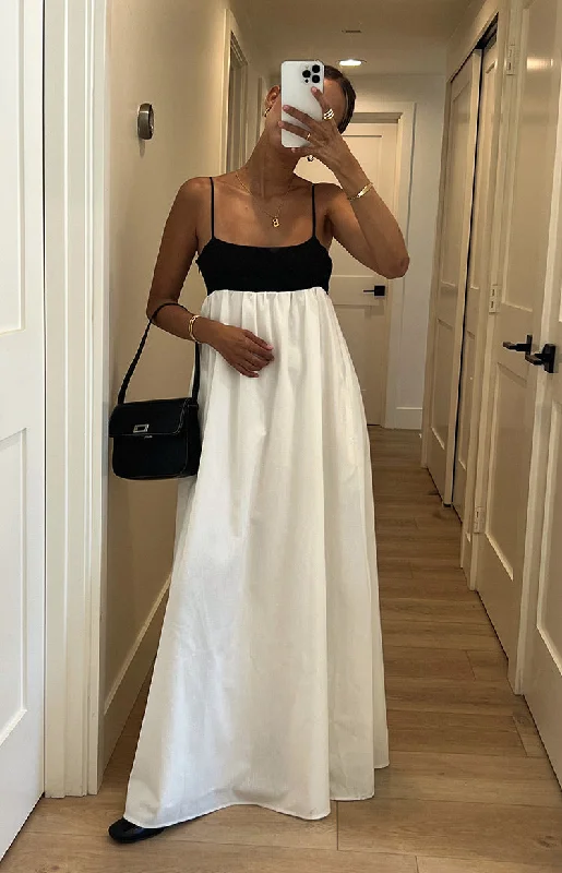 Akari White Contrast Maxi Dress Chic Button-Up Maxi Dress