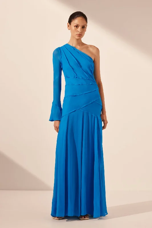 AMINA ASYMMETRICAL MAXI DRESS - AQUA Fashionable Layered Maxi Dress