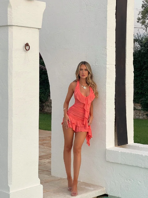 ANNIKA MINI DRESS PEACH Elegant Silk Mini Dress