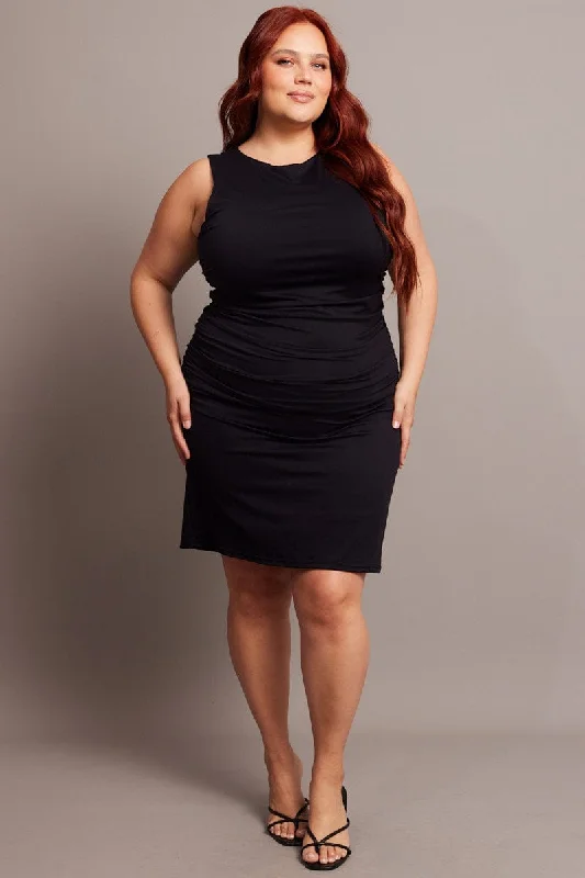 Black Mini Dress Sleeveless Crew Neck Supersoft Comfortable Casual Mini Dress