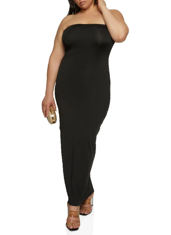 Plus Size Daisy Solid Tube Maxi Dress Trendy Floral Print Maxi Dress