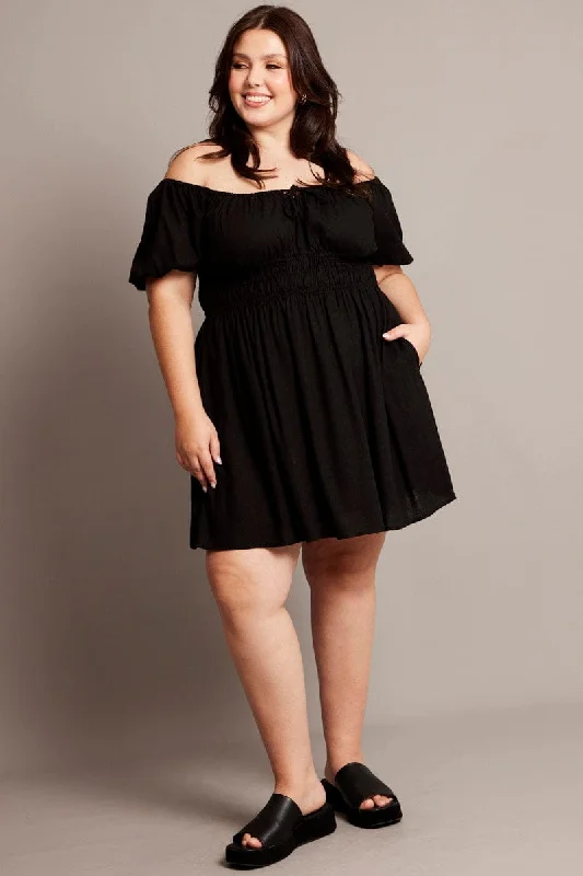 Black Tie Front Scoop Neck Mini Dress Stylish Spaghetti Strap Mini Dress