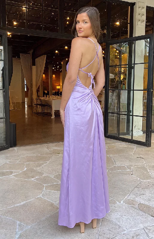 Blaise Lilac Satin Maxi Dress Trendy Floral Print Maxi Dress