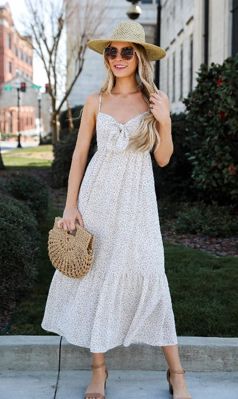 FINAL SALE - Blissfully Graceful Cream Floral Maxi Dress Cozy Cold-Shoulder Maxi Dress