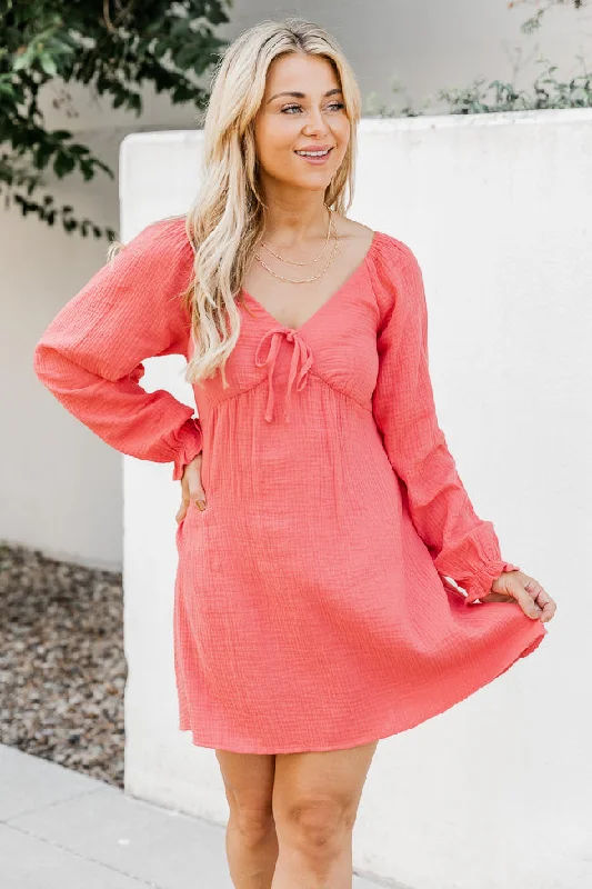 I Can't Lose You Bright Coral Gauze Mini Dress FINAL SALE Trendy Crossover Mini Dress