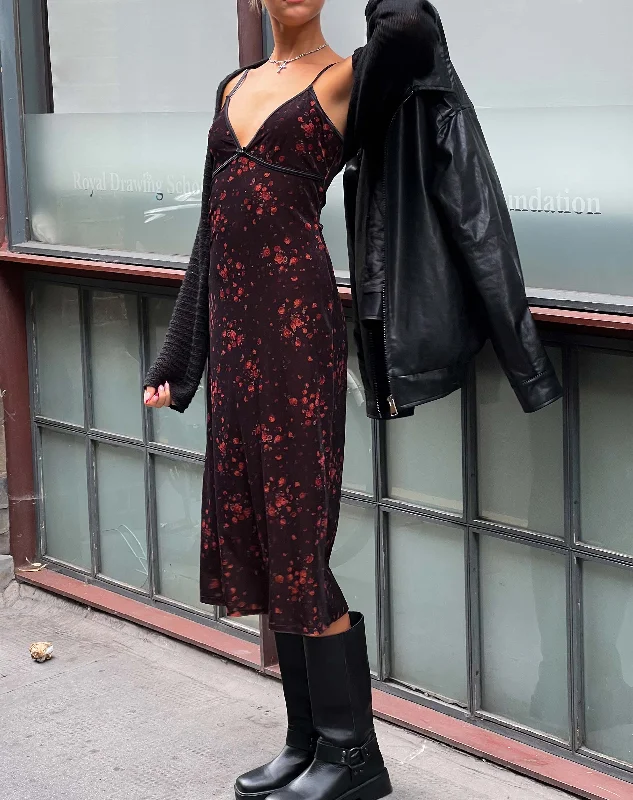 Camelia Maxi Dress in Rose Cluster Velvet Cozy Knitted Maxi Dress