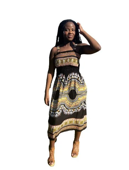 African Spaghetti Strap Maxi Dress Fashionable Faux Wrap Maxi Dress