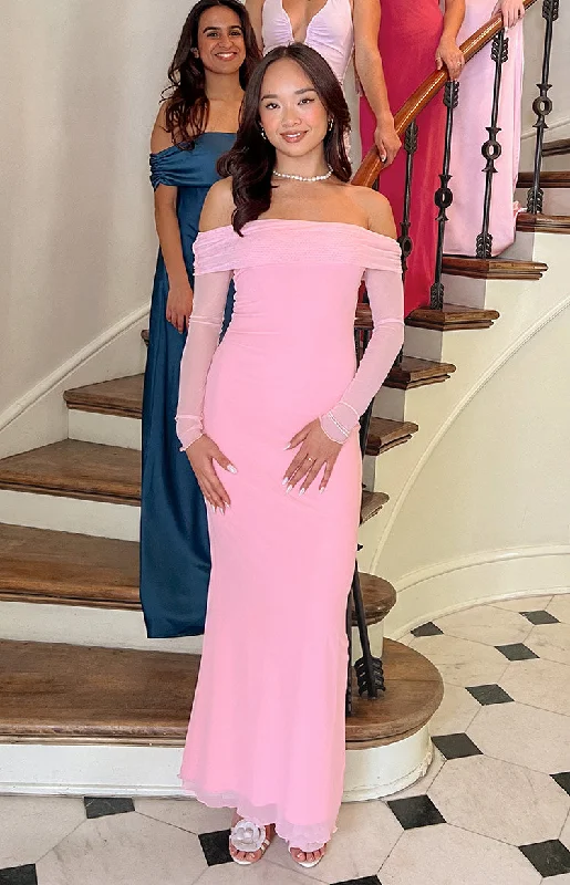 Coraline Pink Long Sleeve Maxi Dress Trendy Short Sleeve Maxi Dress