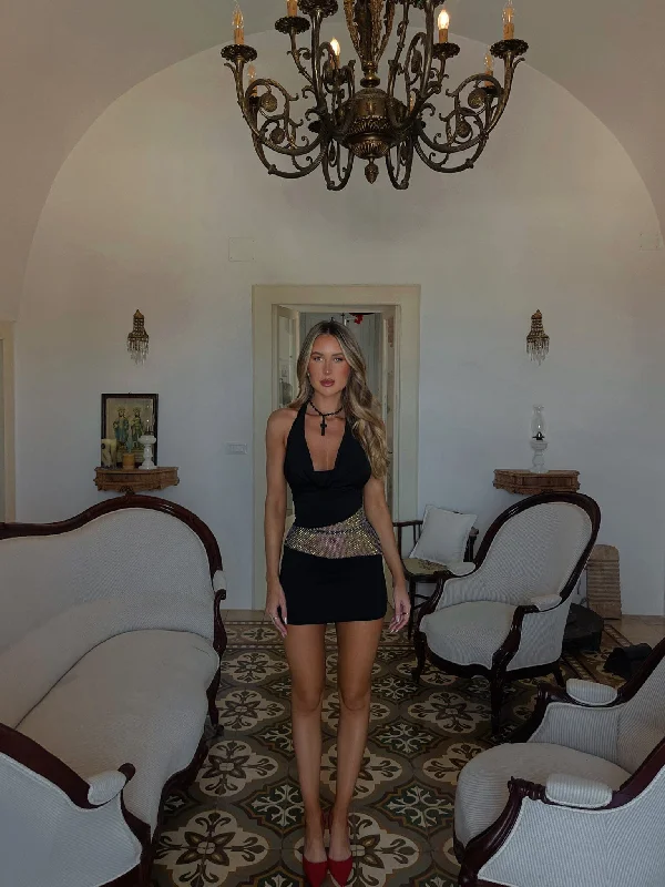 CRIMSON MINI DRESS BLACK Comfortable Boho Mini Dress