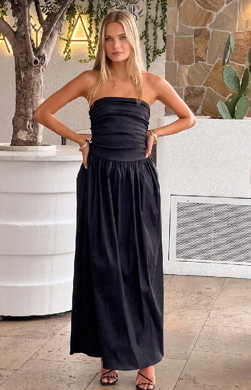 Dayton Black Strapless Maxi Dress Classic V-Neck Maxi Dress