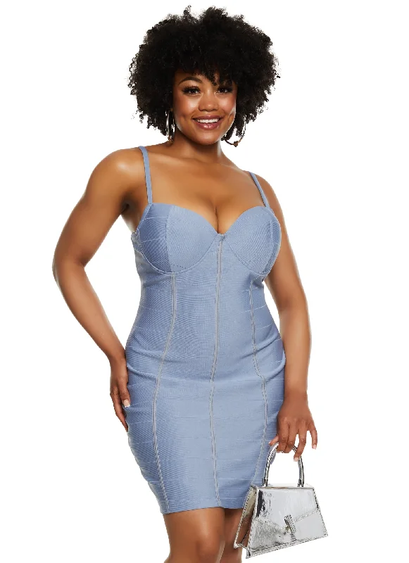 Plus Size Haute Monde Bandage Bustier Mini Dress Elegant Satin Lace Mini Dress