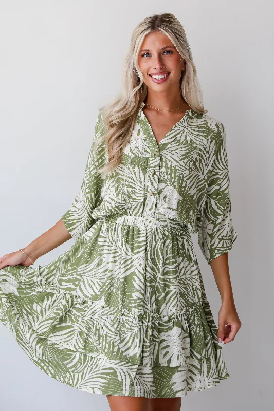 Destined For Sun Green Tropical Mini Dress Cozy A-Line Mini Dress