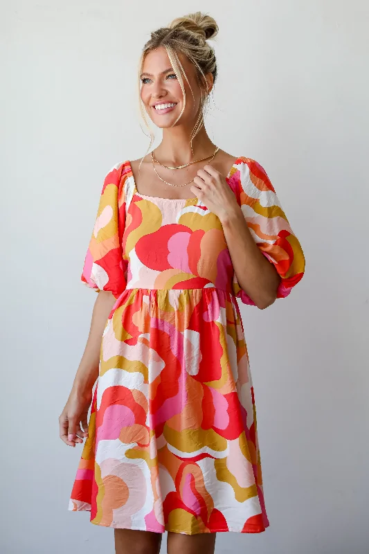 FINAL SALE - Express Yourself Peach Babydoll Mini Dress Fashionable Lace-Trim Mini Dress
