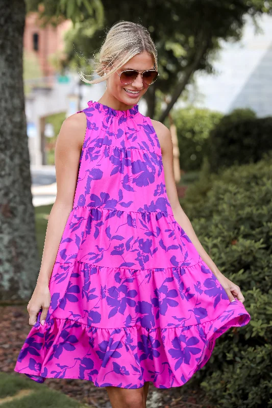 FINAL SALE - Fancy Sweetness Magenta Floral Tiered Mini Dress Chic Bohemian Mini Dress