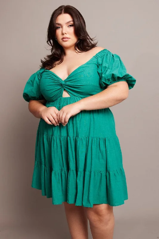 Green Cut Out Twist Mini Dress Stylish Ruffle Mini Dress
