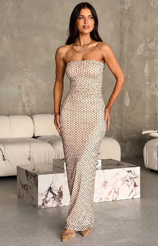 Imogen Beige Print Maxi Dress Elegant Maxi Dress with Lace