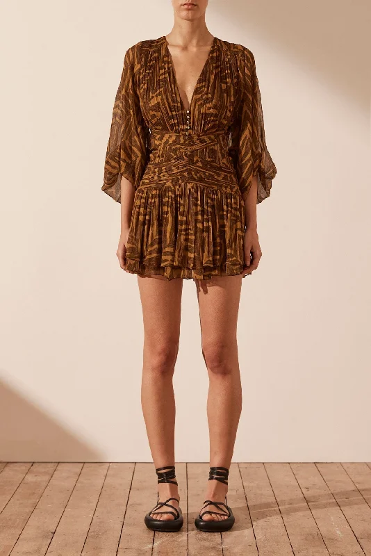 IMPALA LONG SLEEVE V NECK MINI DRESS Stylish Button-Down Mini Dress
