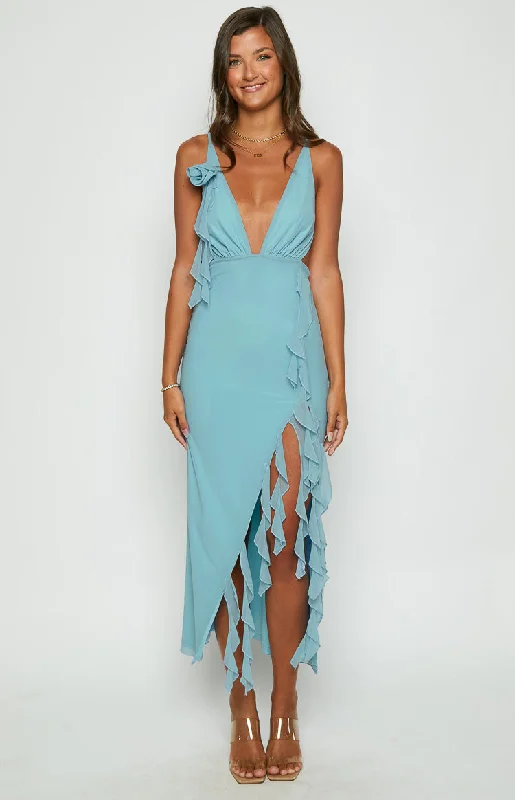 Kalani Blue Maxi Dress Elegant Silk Maxi Dress