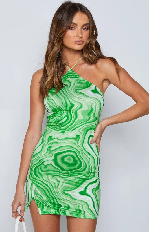 Kendall Swirl Mini Dress Green Cozy Long Sleeve Mini Dress