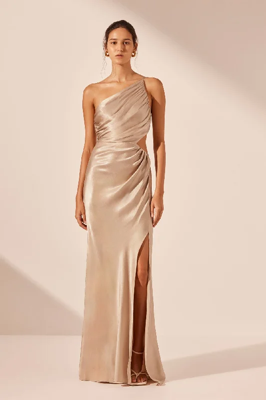 LA LUNE ASYMMETRICAL GATHERED MAXI DRESS - GOLD Fashionable Printed Maxi Dress