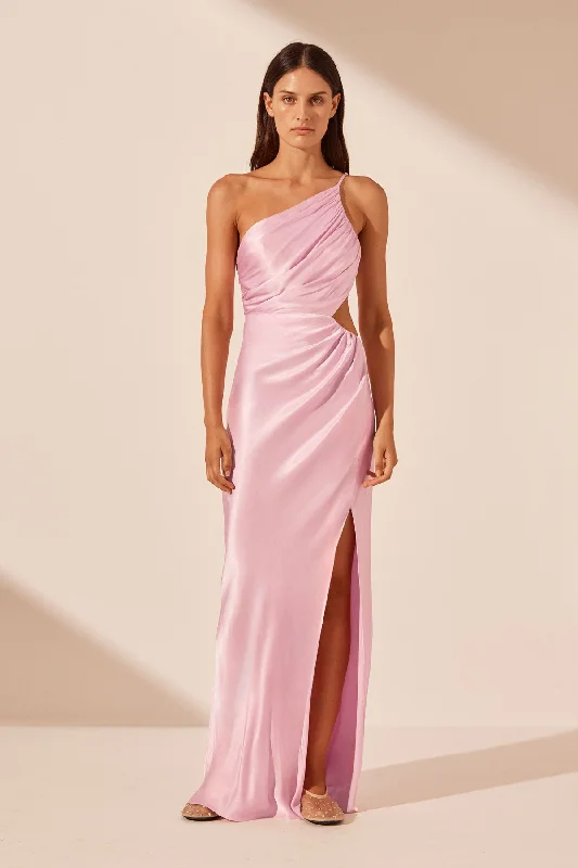 LA LUNE ASYMMETRICAL GATHERED MAXI DRESS - PEONY Chic Sleeveless Maxi Dress