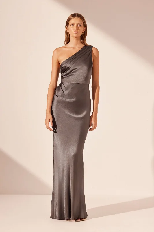 LA LUNE GATHERED ONE SHOULDER MAXI DRESS - GRAPHITE Fashionable Sleeveless Maxi Dress