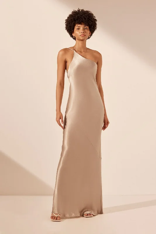 LA LUNE ONE SHOULDER COWL BACK MAXI DRESS - GOLD Classic V-Neck Maxi Dress