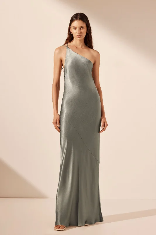 LA LUNE ONE SHOULDER COWL BACK MAXI DRESS - SAGE Chic Summer Maxi Dress