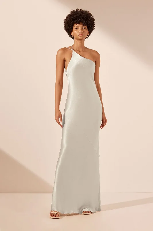 LA LUNE ONE SHOULDER COWL BACK MAXI DRESS - SILVER Stylish Longline Maxi Dress